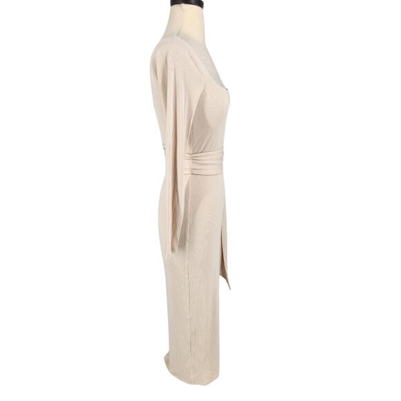 Privacy Please Ribbed Knit Midi Dress Square Neckline Side Slit Cream Size Small - Picture 5 of 6